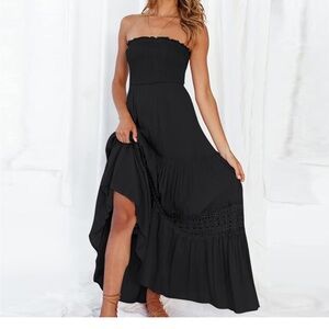 NWOT Elegant Black Strapless Maxi Dress
